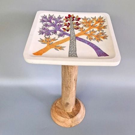 Hand Painted Wooden Side Table Multicolor Tree Stool